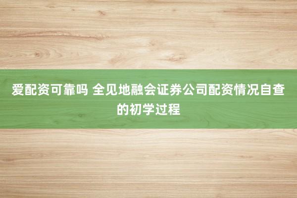 爱配资可靠吗 全见地融会证券公司配资情况自查的初学过程