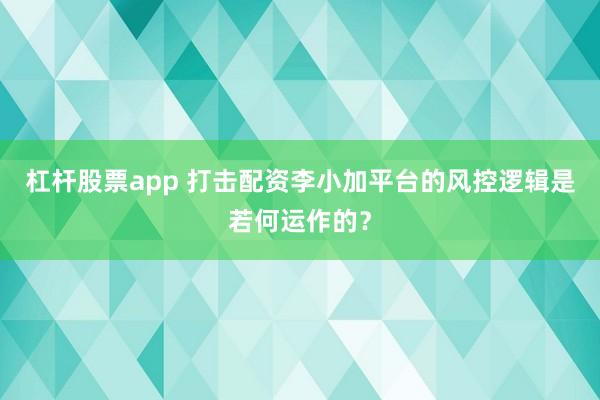杠杆股票app 打击配资李小加平台的风控逻辑是若何运作的？