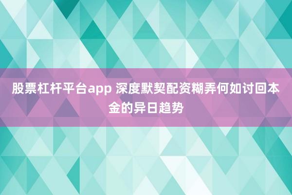 股票杠杆平台app 深度默契配资糊弄何如讨回本金的异日趋势