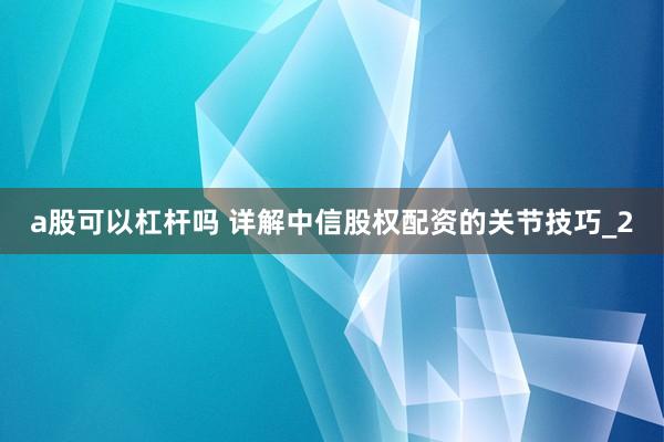 a股可以杠杆吗 详解中信股权配资的关节技巧_2