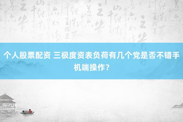 个人股票配资 三极度资表负荷有几个党是否不错手机端操作？