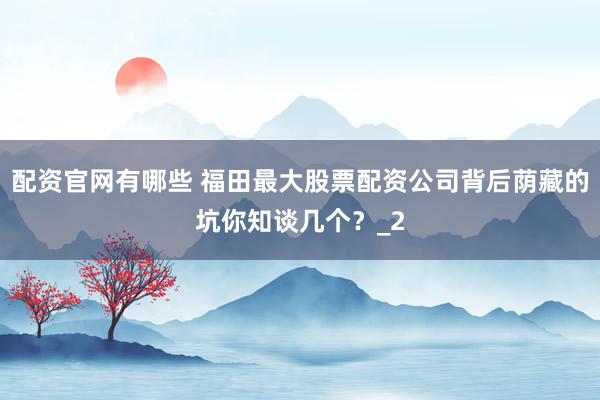 配资官网有哪些 福田最大股票配资公司背后荫藏的坑你知谈几个？_2