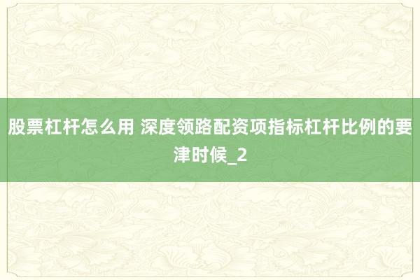 股票杠杆怎么用 深度领路配资项指标杠杆比例的要津时候_2